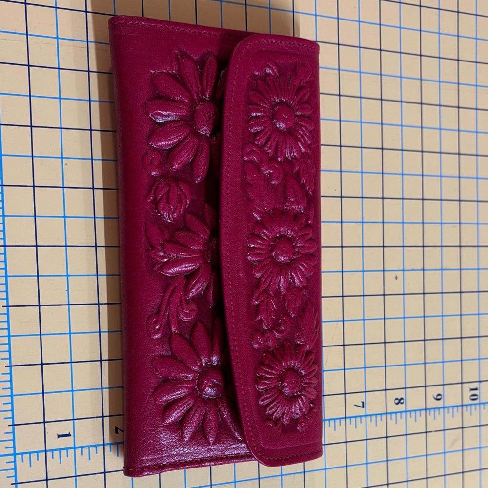Floral Embossed Red Wallet